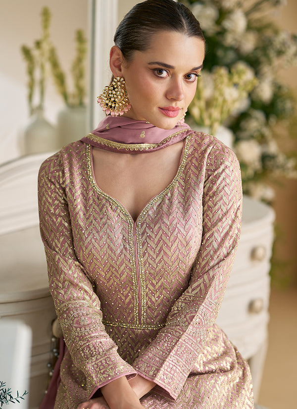 Blush Pink Embroidery Festive Anarkali Suit