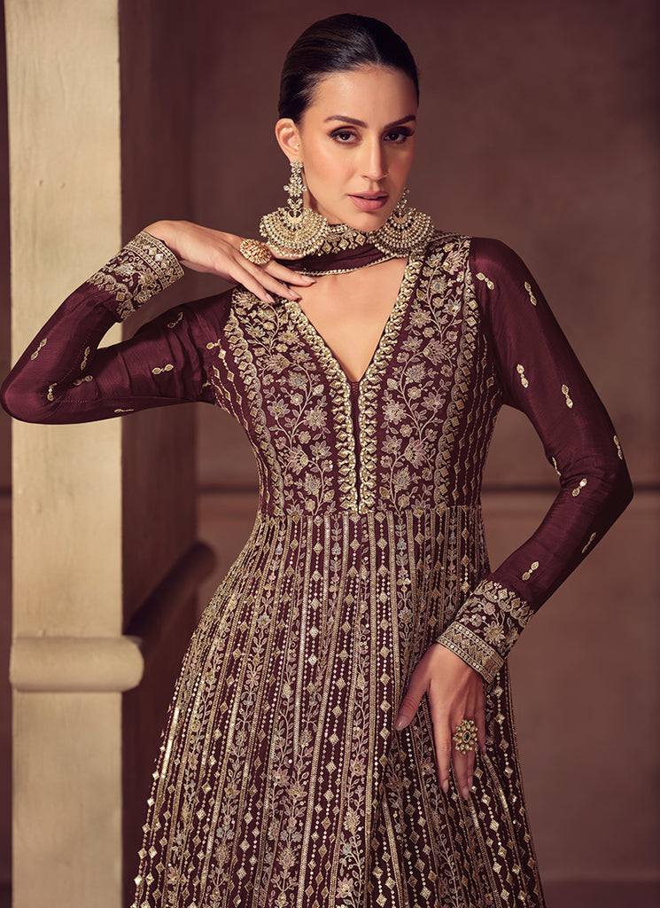 Buy Deep Maroon Anarkali Suit In USA