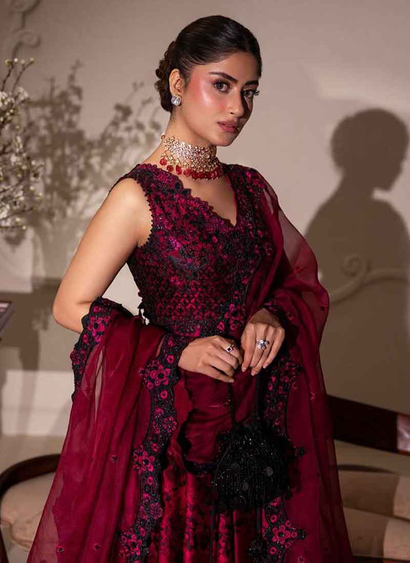 Buy Wine Red Anarkali Suit In UAE