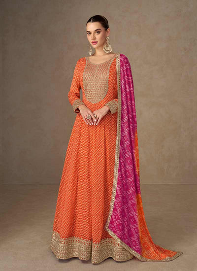 Shop Orange Anarkali Suit In USA
