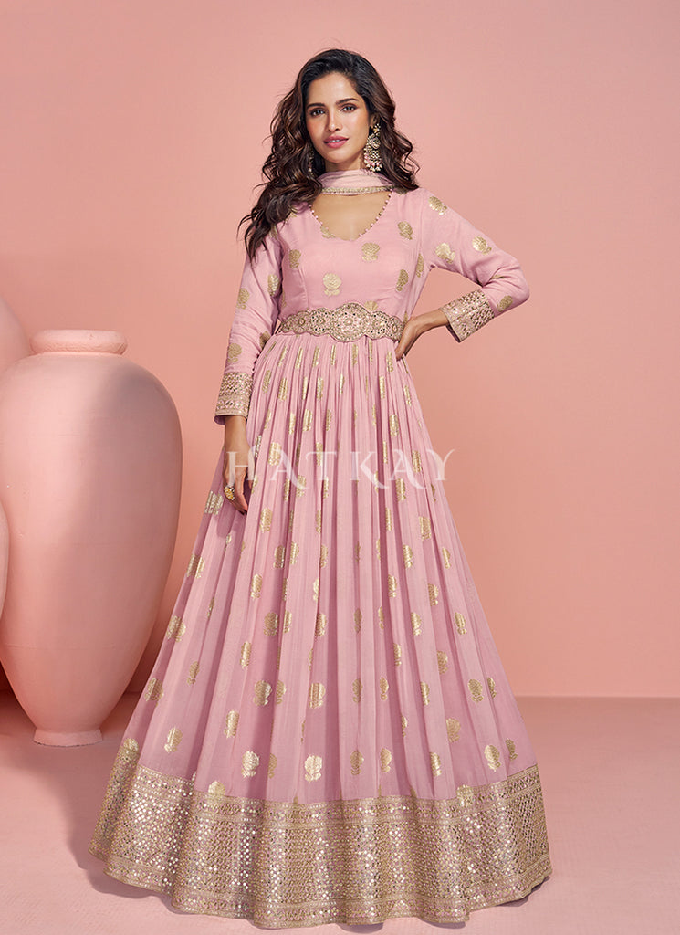 Buy Engagement Dresses - Blush Pink Embroidery Anarkali Gown Buy Engagement Dresses - Blush Pink Embroidery Anarkali Gown