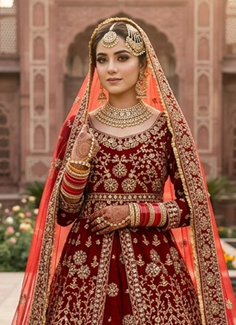 Shop Maroon Anarkali Lehenga Online