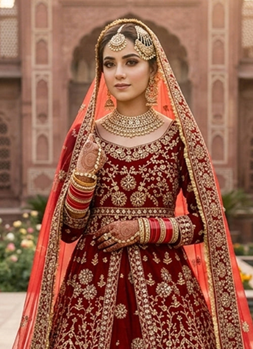 Shop Maroon Anarkali Lehenga Online