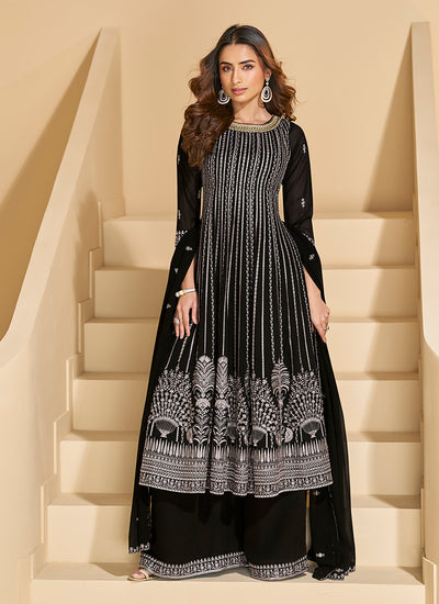 Black Festive Anarkali Palazzo Suit