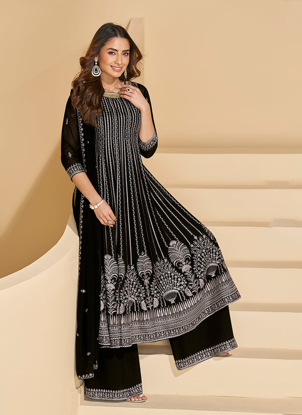 Black Embroidery Festive Anarkali Palazzo Suit
