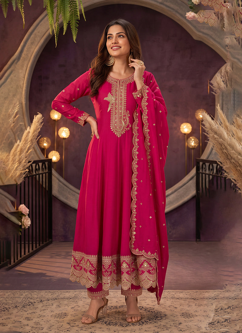 Shop Magenta Anarkali Pant Suit Online