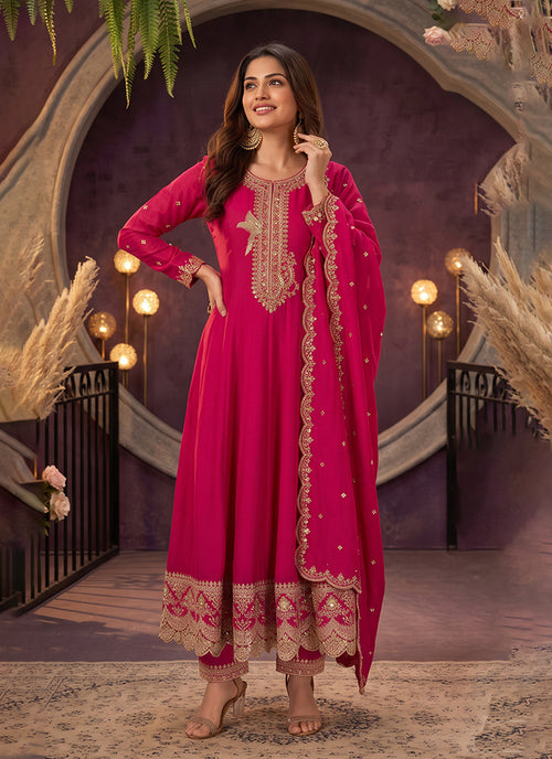 Shop Magenta Anarkali Pant Suit Online