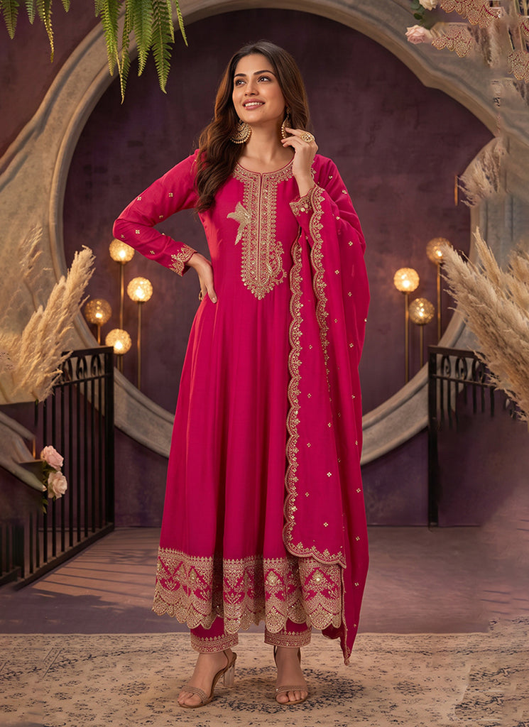 Shop Magenta Anarkali Pant Suit Online