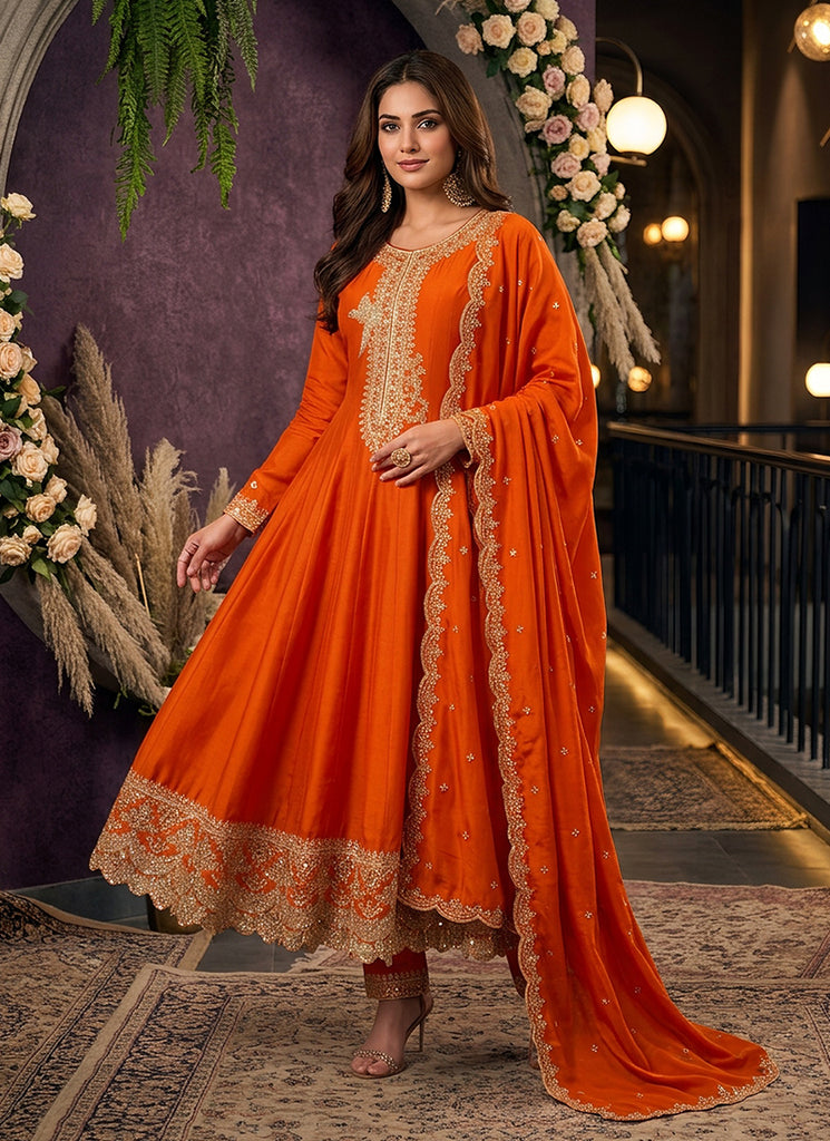 Buy Orange Anarkali Pant Style Suit In Australia