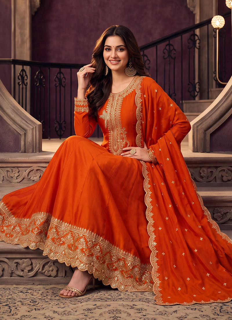 Shop Orange Anarkali Suit Online