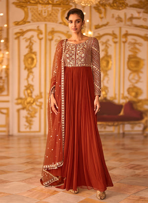 Amber Rust Embroidered Anarkali Suit