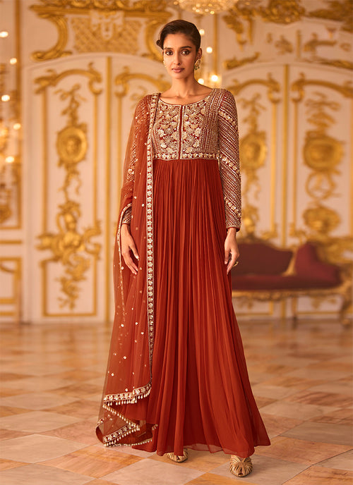 Amber Rust Embroidered Anarkali Suit

