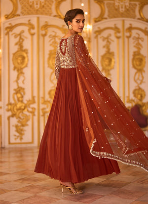 Amber Rust Embroidered Anarkali Suit
