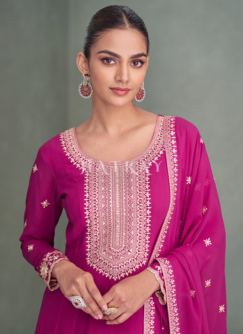 Rani Pink Embroidery Wedding Anarkali Suit