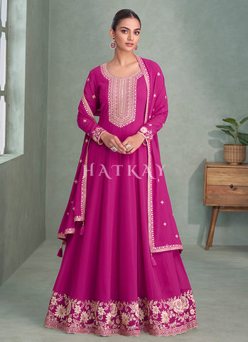 Rani Pink Embroidery Wedding Anarkali Suit