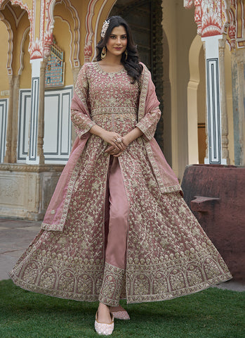 Pink Embroidered Front Slit Style Anarkali Suit