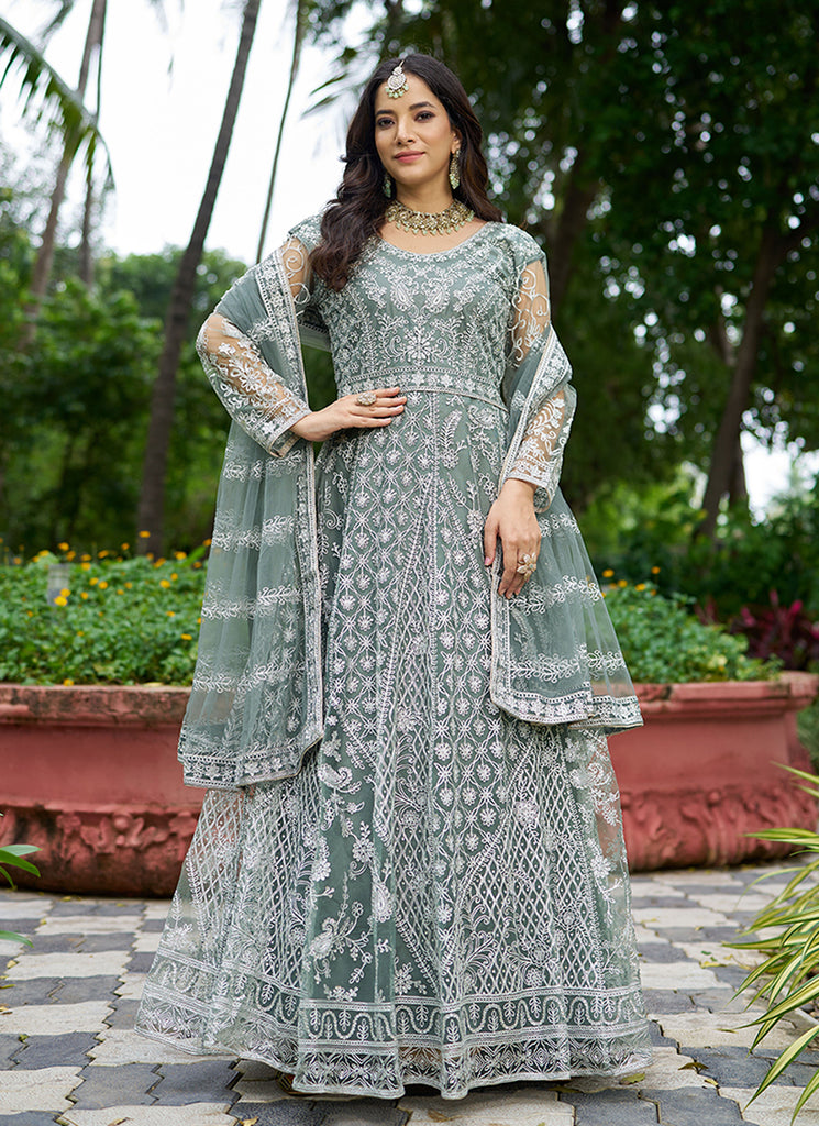 Sea Green Cording Embroidery Wedding Anarkali Suit