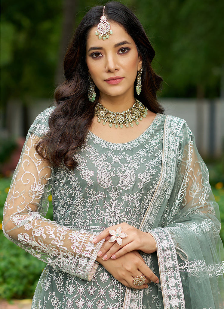Sea Green Cording Embroidery Wedding Anarkali Suit