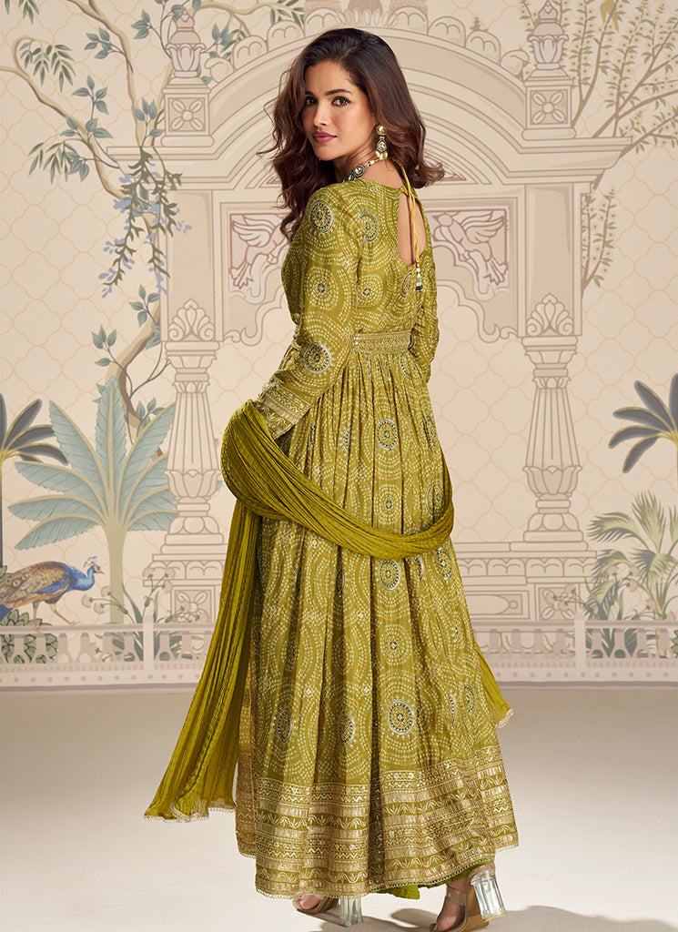 olive green anarkali dress Navy Teal Georgette Embroidered Anarkali Dress With Dupatta