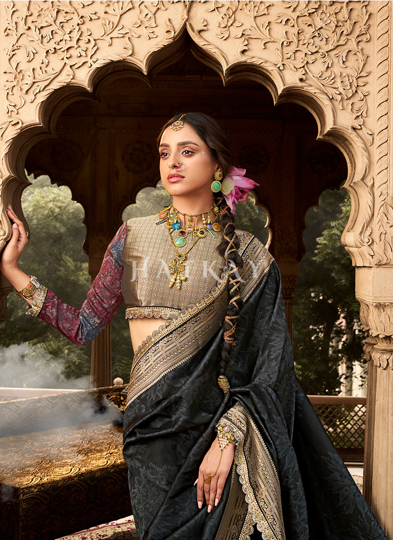 Buy Elegant Black Silk Saree In USA