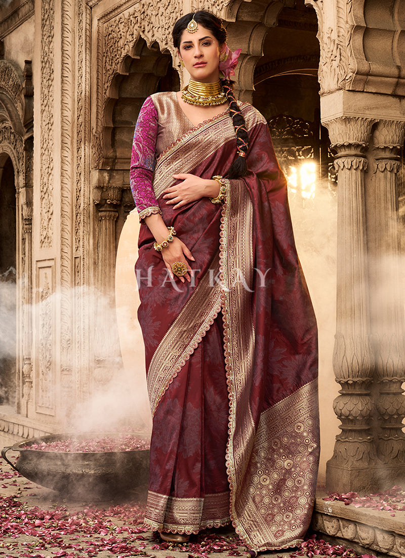 Deep Red Traditional Banarasi Silk Saree