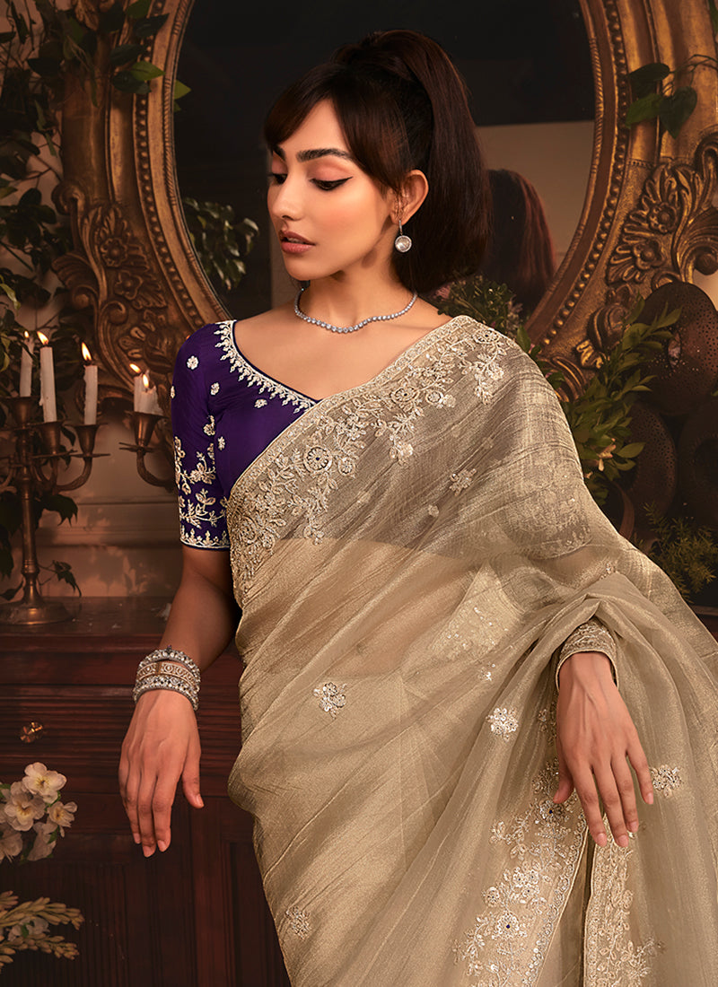 Beige And Purple Saree At Hatkay
