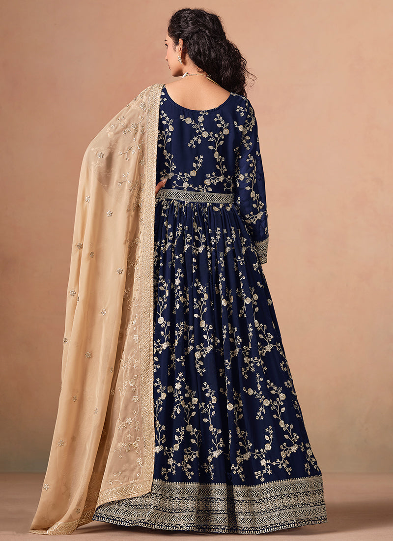 Dark Blue Embroidery Anarkali Suit