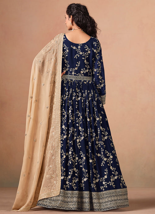 Dark Blue Embroidery Anarkali Suit