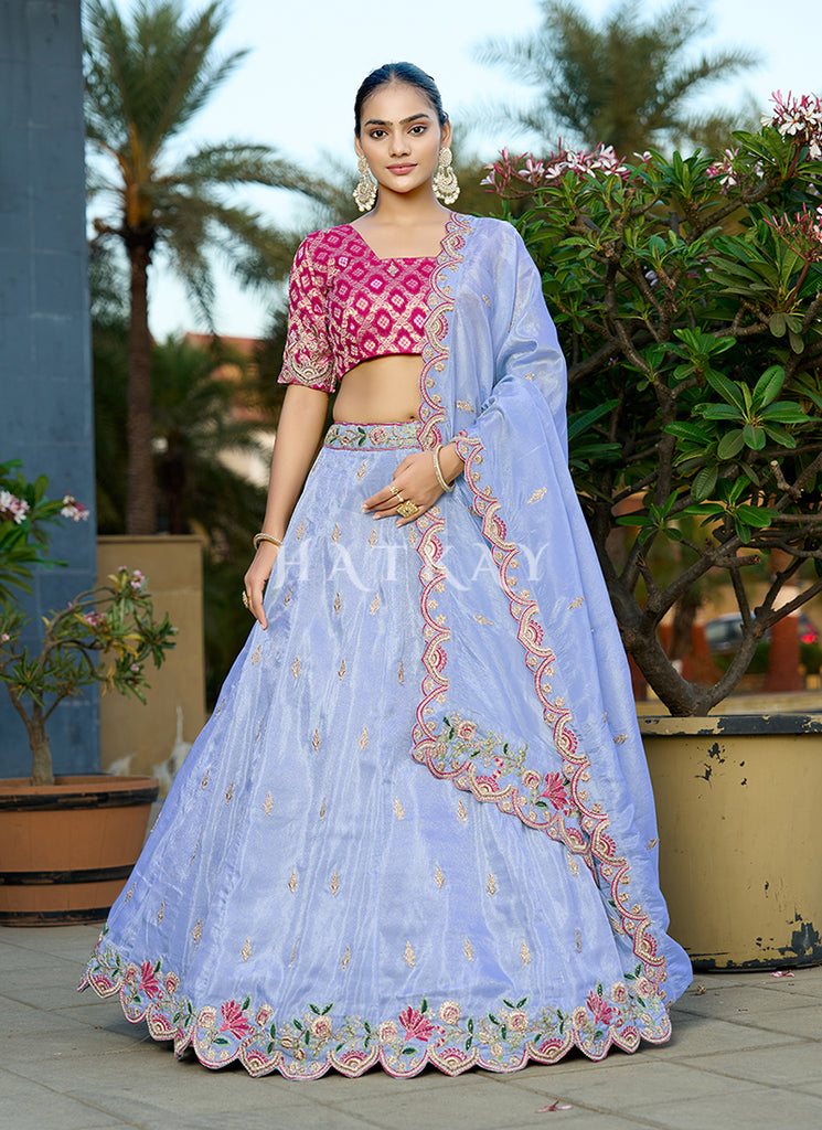 Blue And Wedding Lengha Choli With Dupatta
