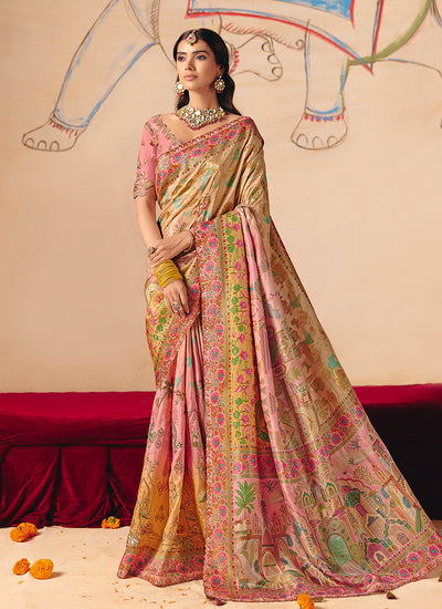 Blush Pink Multi Embroidery Designer Saree