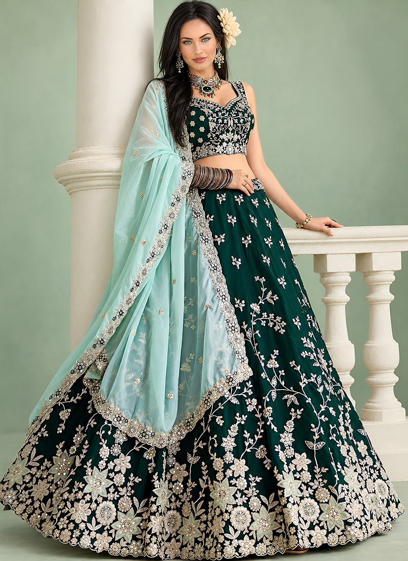 Dark Green Embroidered Rangoli Silk Lehenga Choli Set