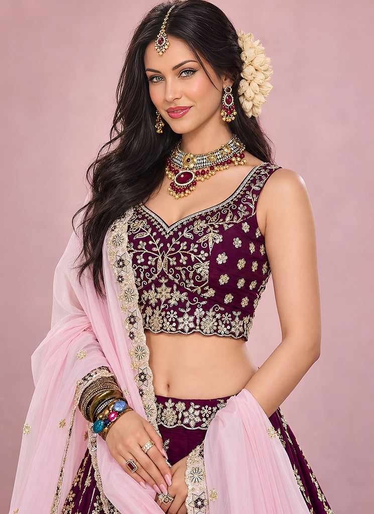 Shop Maroon Silk Lehenga Choli Set In France