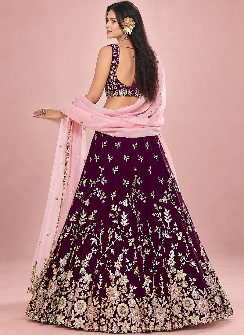 Buy Maroon Silk Lehenga Choli Set In UAE