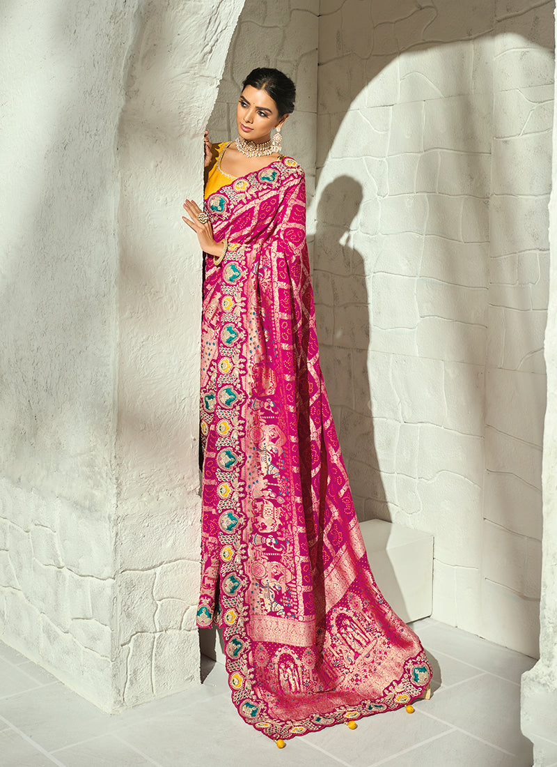 Buy Magenta Embroidered Saree In UK