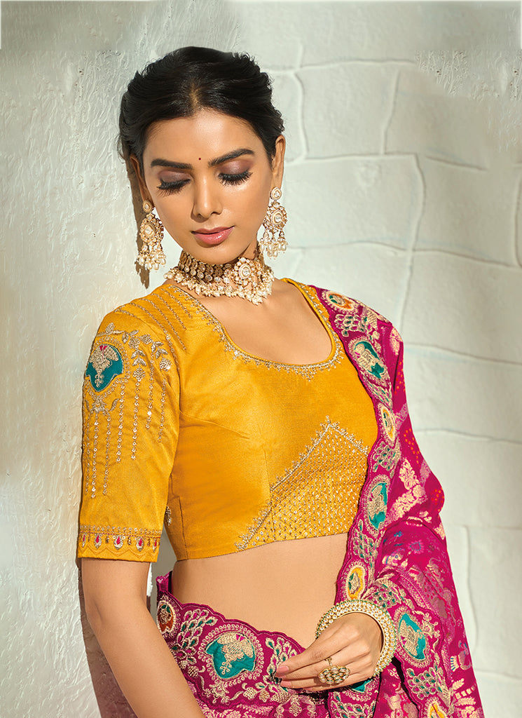 Buy Magenta Embroidered Saree Online At Hatkay
