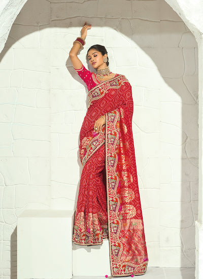 Bridal Red Handwork Embroidered Saree