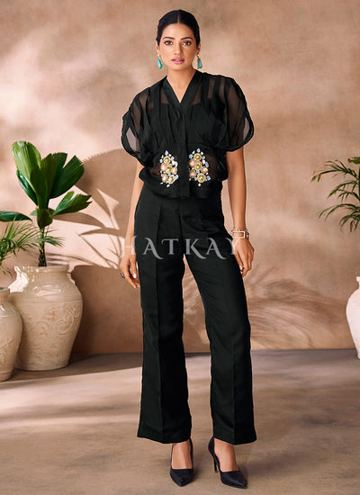 Black Handwork Embroidery Organza Co-Ord Set