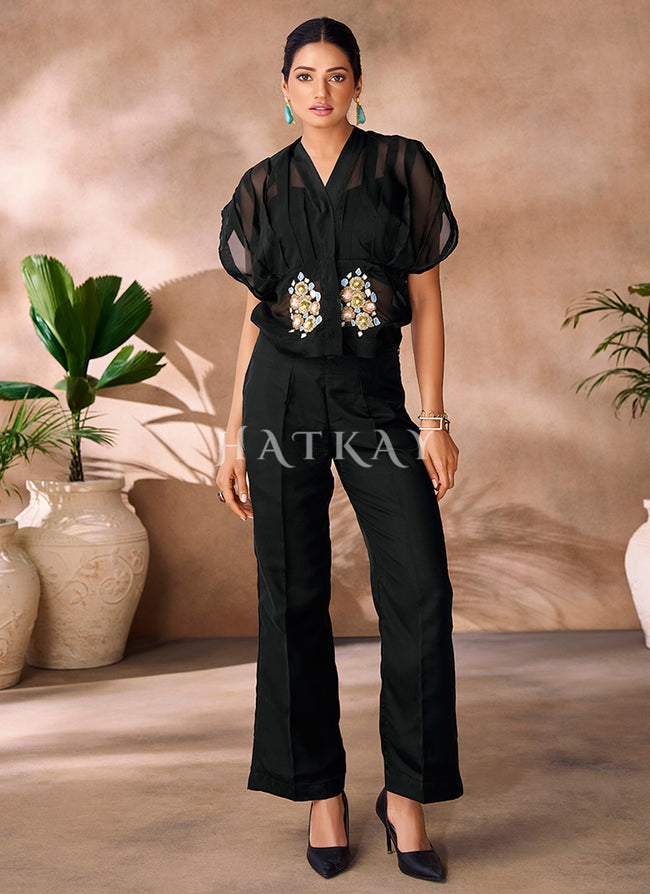 Black Handwork Embroidery Organza Co-Ord Set