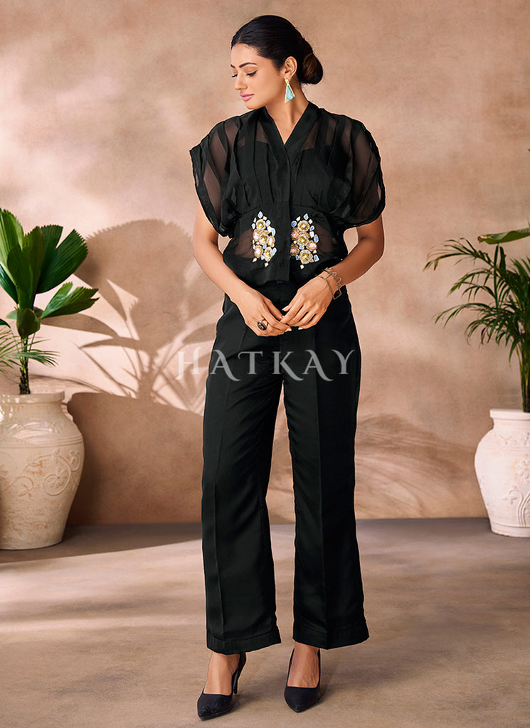 Black Handwork Embroidery Organza Co-Ord Set