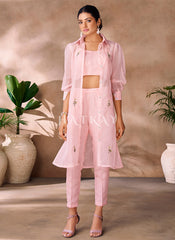 Light Pink Embroidery Organza Co-Ord Set