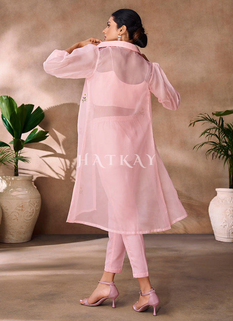 Light Pink Embroidery Organza Co-Ord Set
