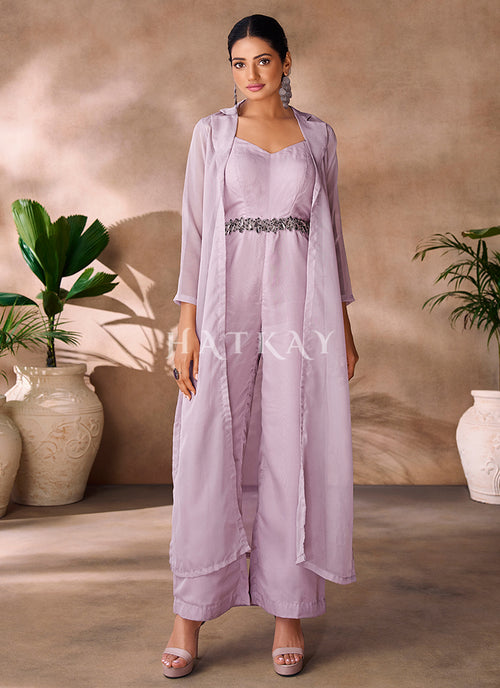 Lavender Handwork Embroidery Organza Co-Ord Set