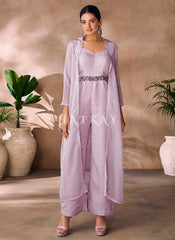 Lavender Handwork Embroidery Organza Co-Ord Set
