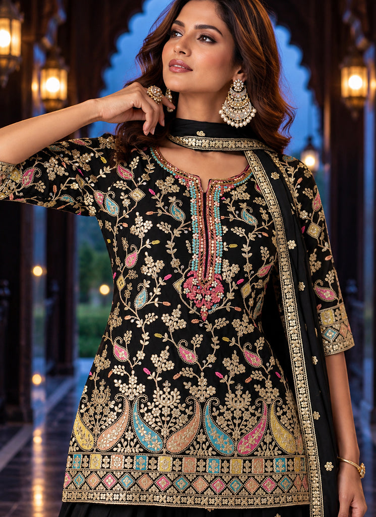 Shop Black Embroidered Gharara Suit In Canada