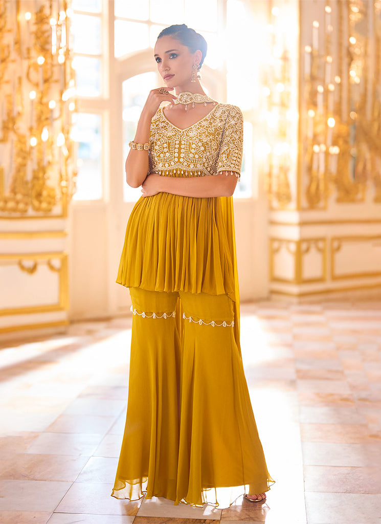 Buy Mustard Yellow Peplum Gharara Set Online At Hatkay