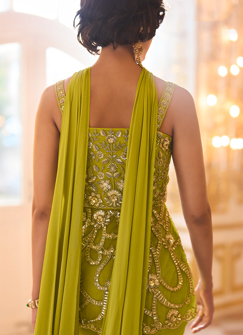 Buy Lime Green Georgette Palazzo Set In USA