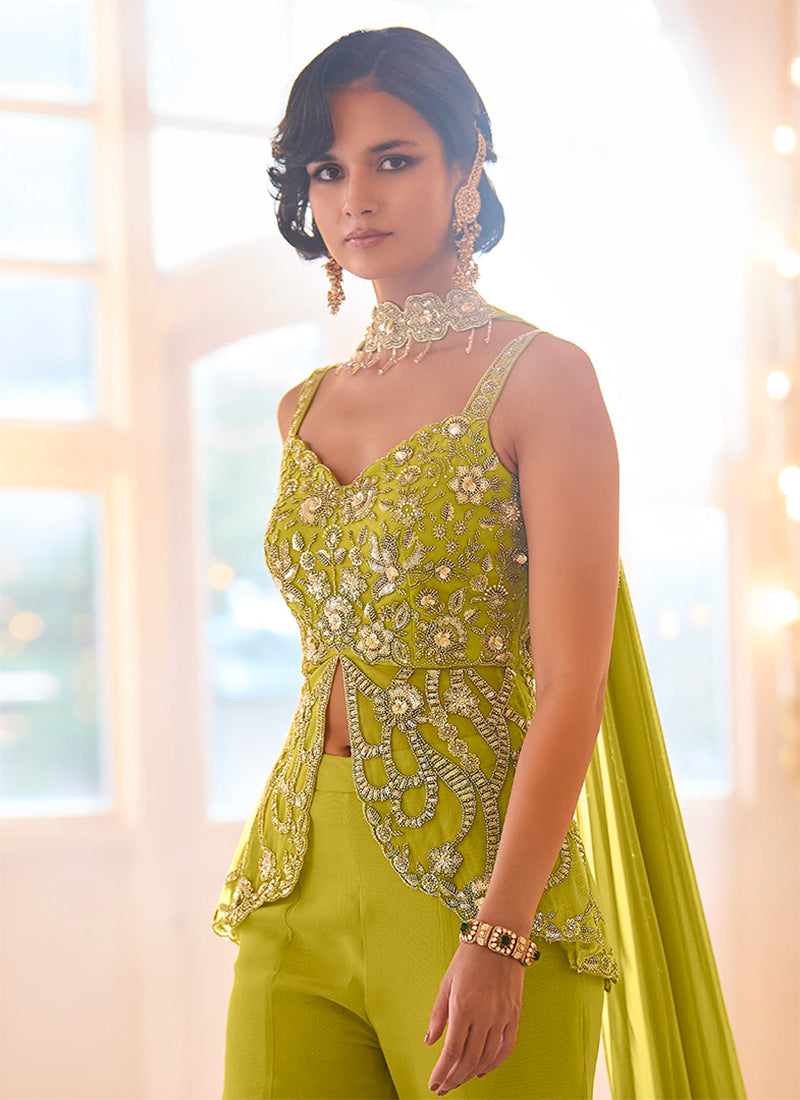 Shop Lime Green Georgette Palazzo Set In Australia