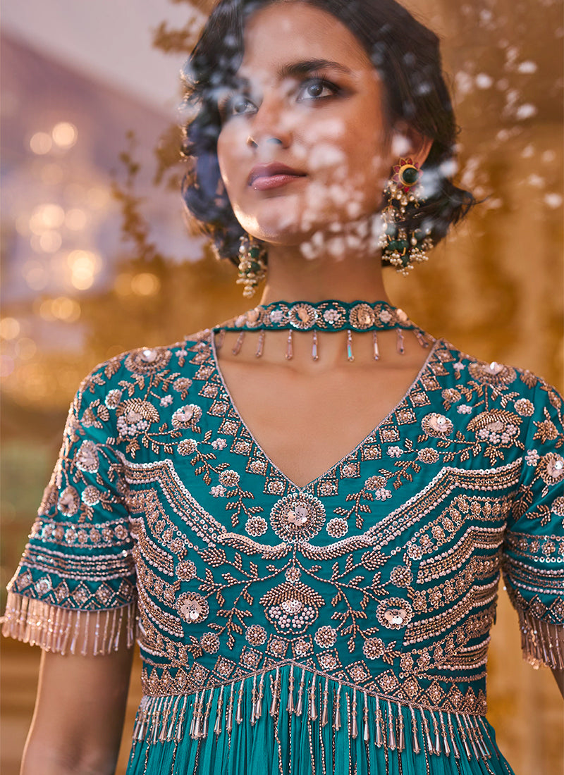 Shop Sapphic Teal Gharara Set In Canada