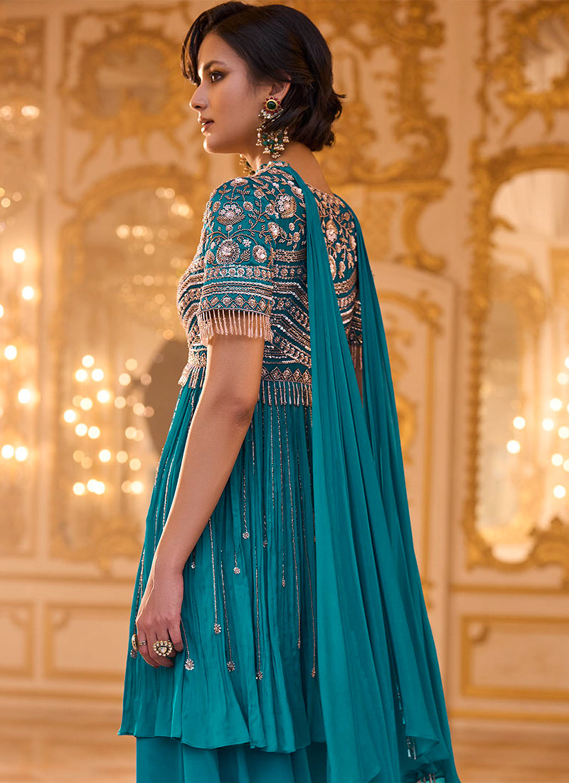 Buy Sapphic Tea Peplum Gharara Set In UAE