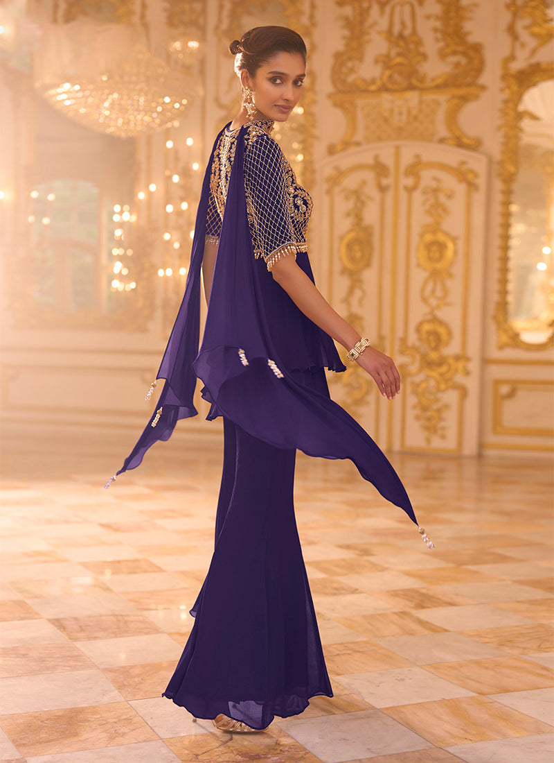Buy Violet Embroidered Peplum Palazzo Suit Online At Hatkay